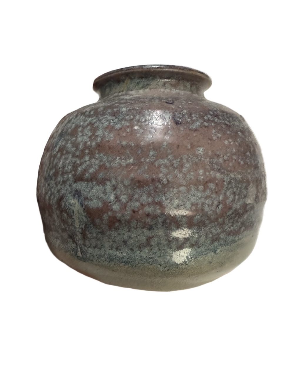 Handcrafted Globular Studio Pottery Vase Mottled Pink Blue Glaze by Emma Jones